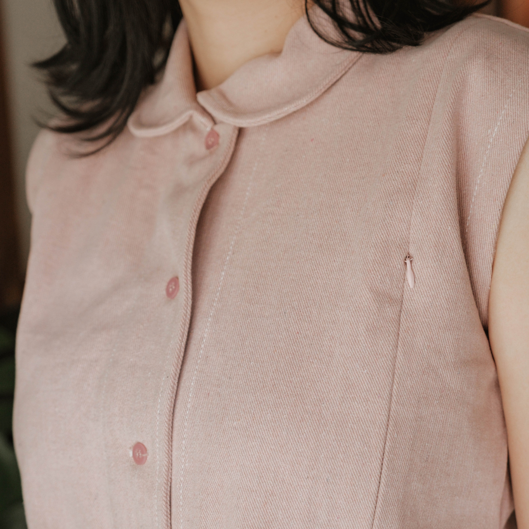 PRE ORDER READY 7 AGUSTUS Mikhadou - Denime Vest Jeans Pink Nursingwear - Baju Menyusui Bukaan Resleting - Busui Friendly