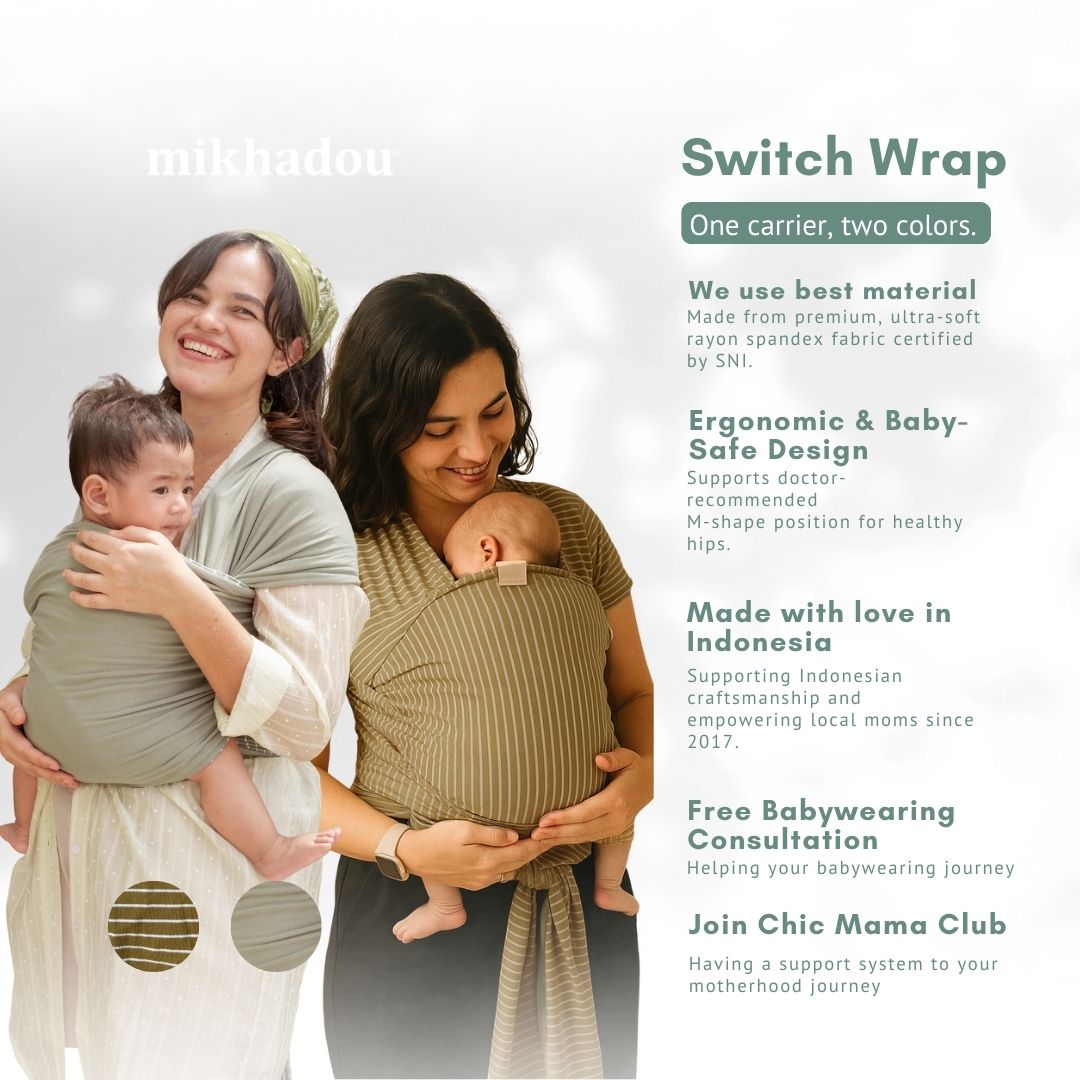 Stretchy Wrap - Reversible Breton Stripe Dark Olive | Gendongan Bayi