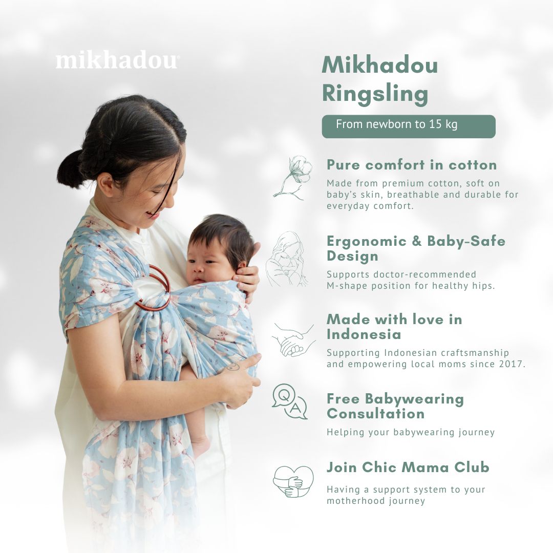 Ring Sling Linen Bloom Blue - Gendongan Bayi
