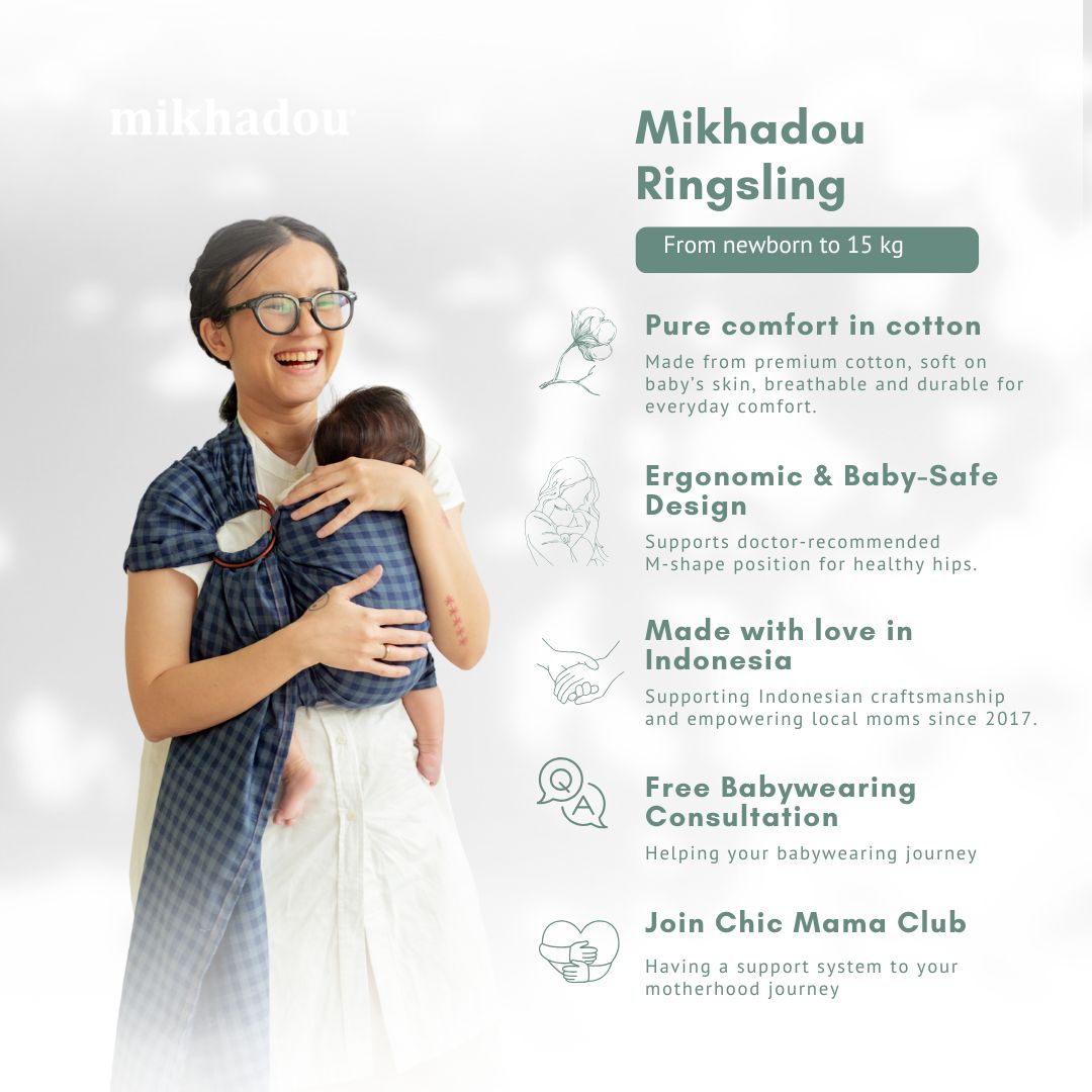 Ring Sling Cotton - Navy Gingham - Gendongan Bayi