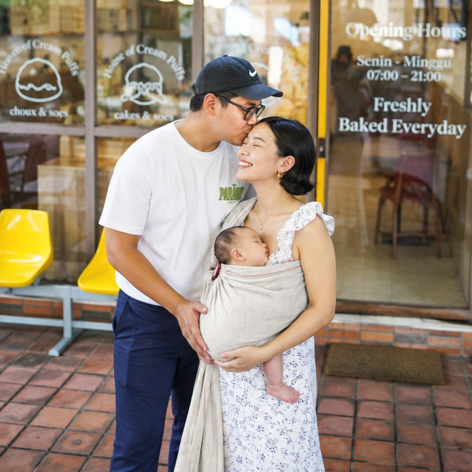Mikhadou - Ring Sling Sand Linen - Gendongan Bayi M Shape - Baby Carrier