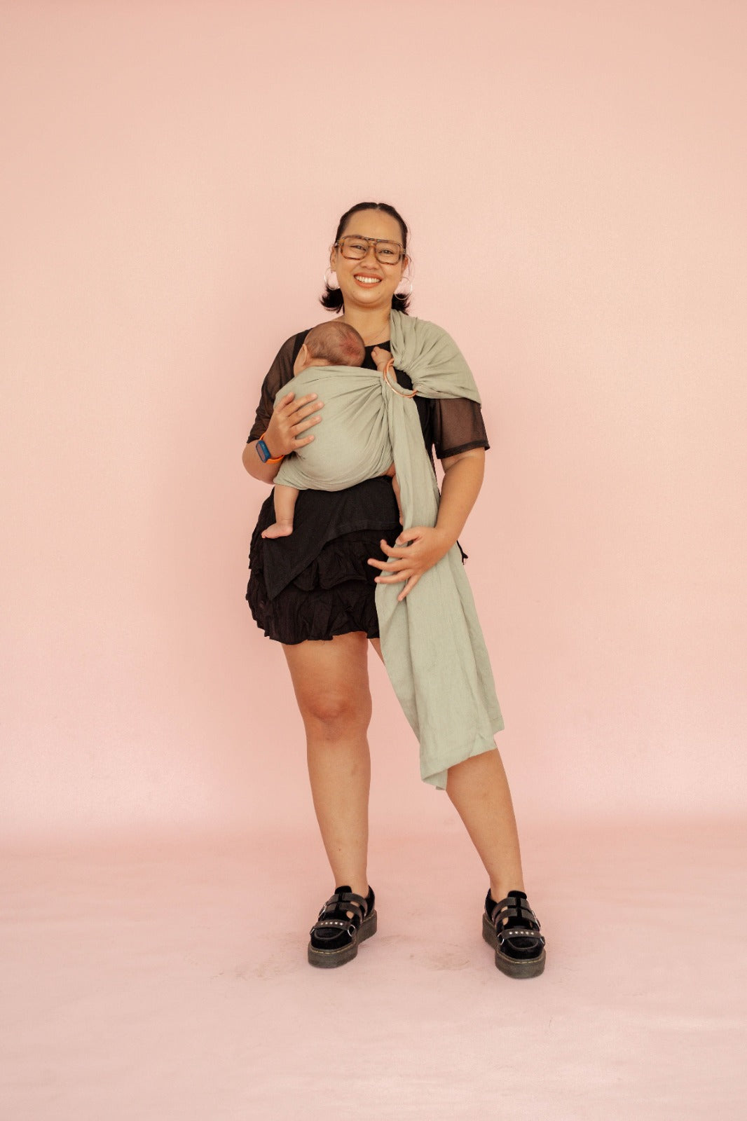 Mikhadou - Ring Sling Ash Linen - Gendongan Bayi M Shape - Baby Carrier