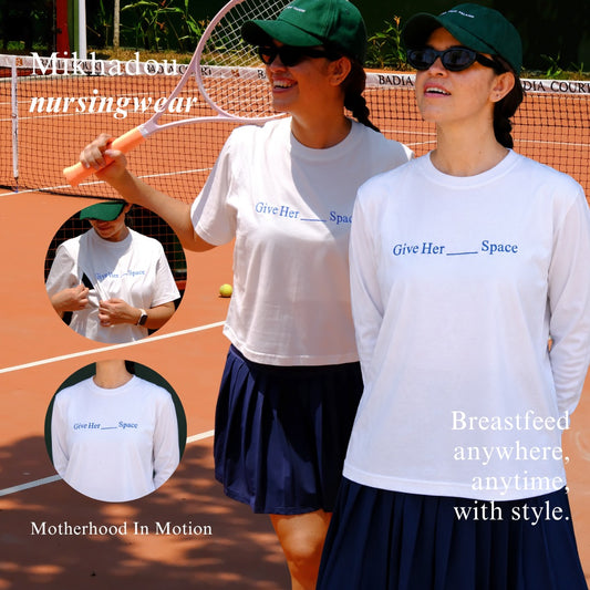 Mikhadou - Nursingwear Tee -  Motherhood Give Her Space White  / Nursing Short Sleeve Tee / Longsleeve