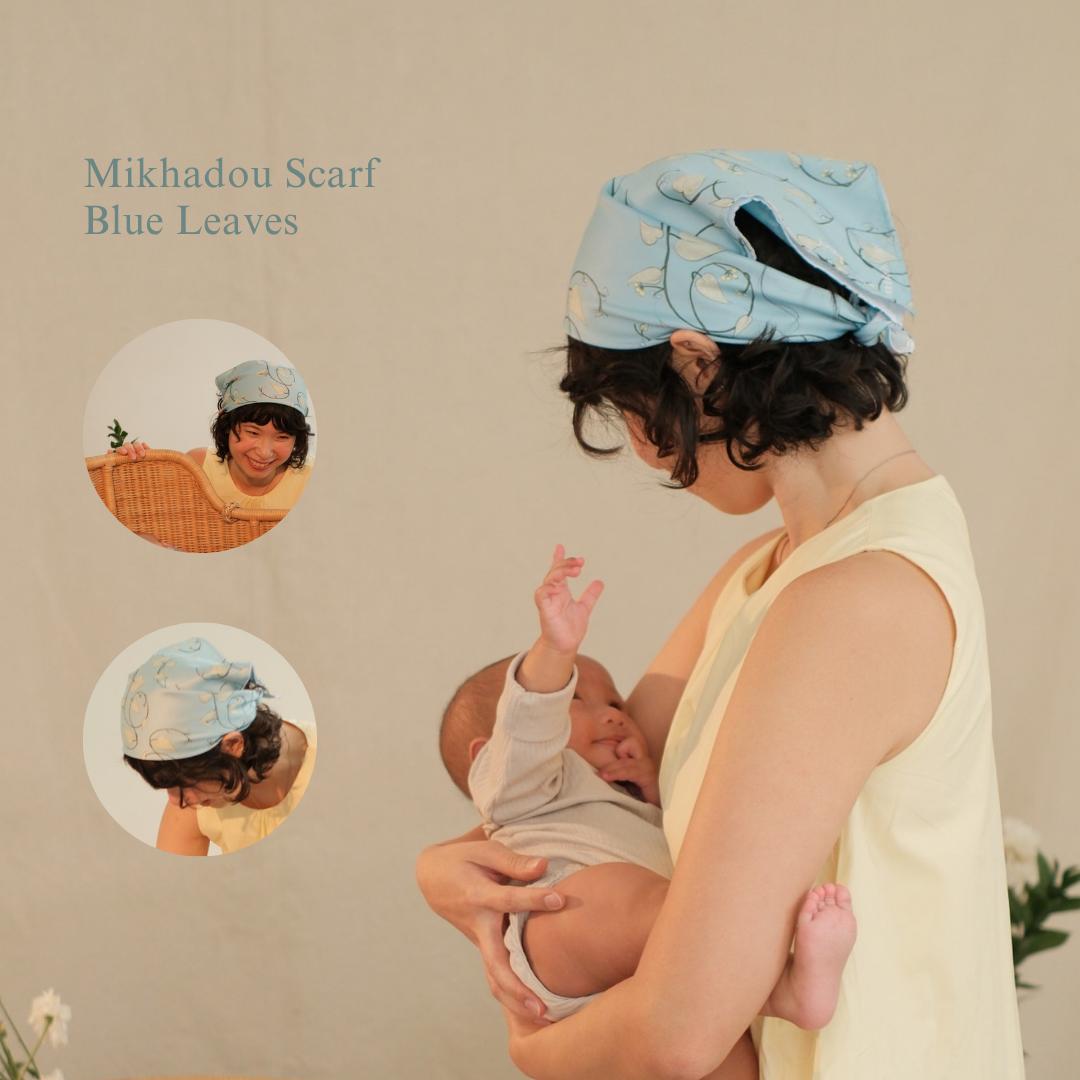 Scarf Mikhadou x Amanda Mitsuri Blue Leaves - Scarf Leher - Slayer Scarf - Bandana
